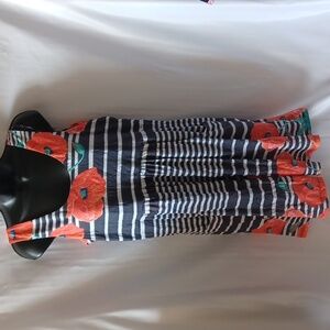 Tango Mango Floral Print stripe Stretch Sleeveless Scoop Neck Pull On Dress Sz M